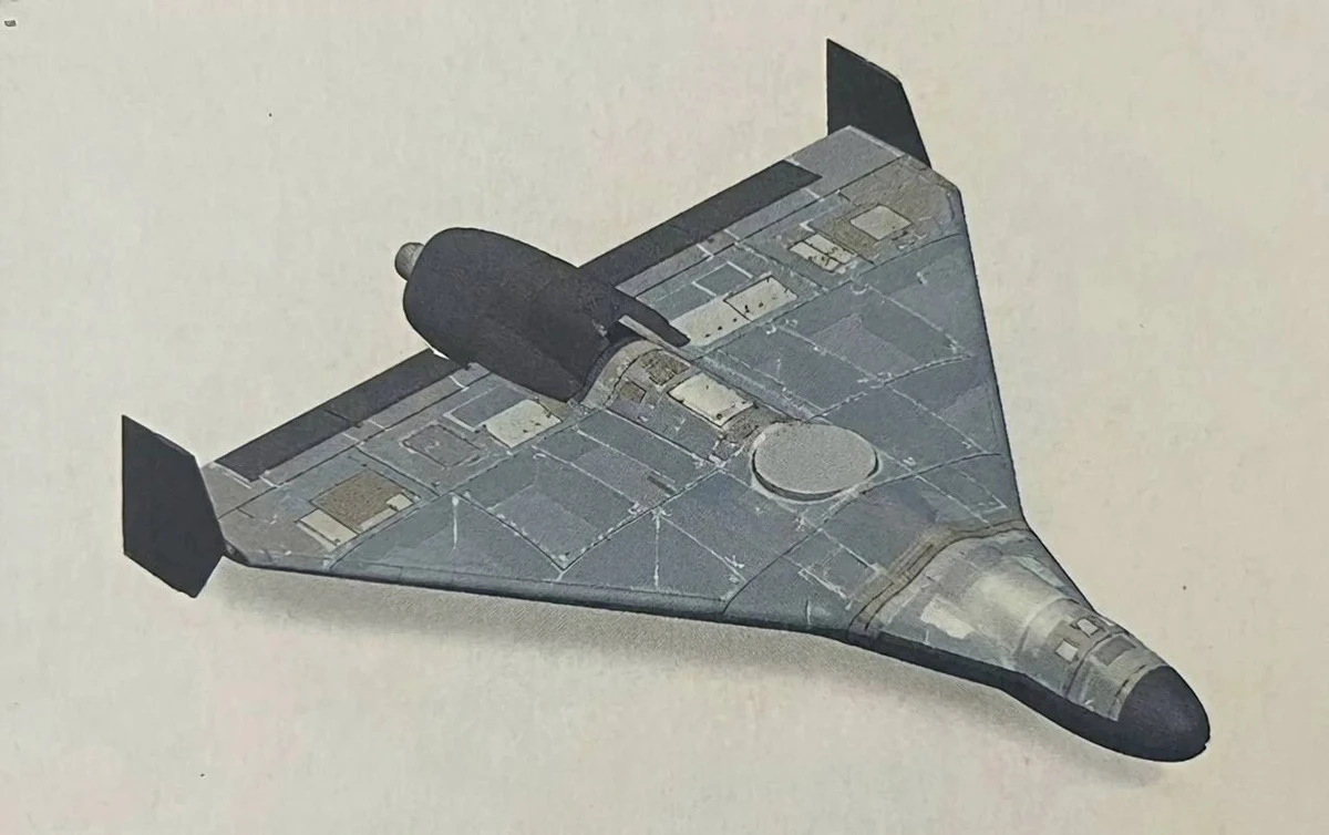 Schematic image of a possible jet-powered UAV of the Geran-2 type