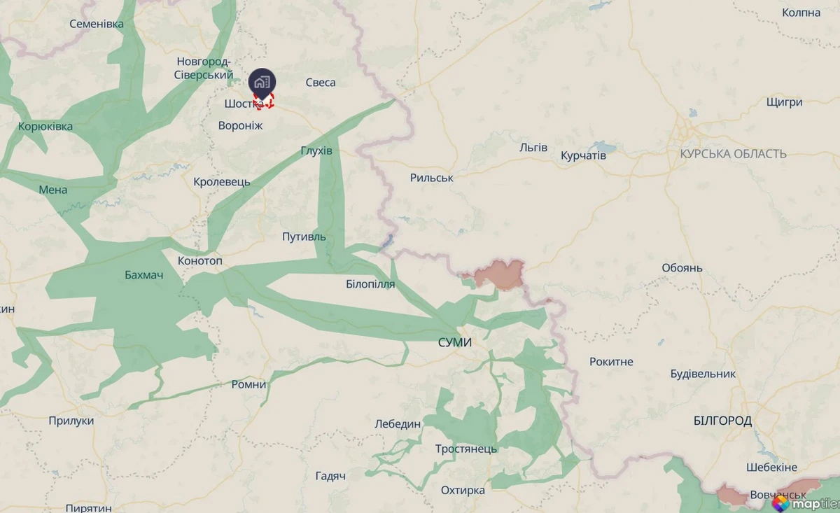 Шостка на мапі DeepState