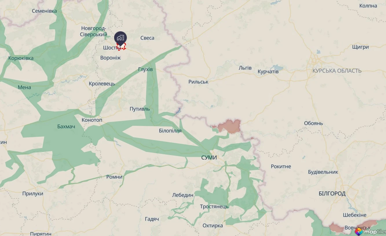 Shostka on the DeepState map