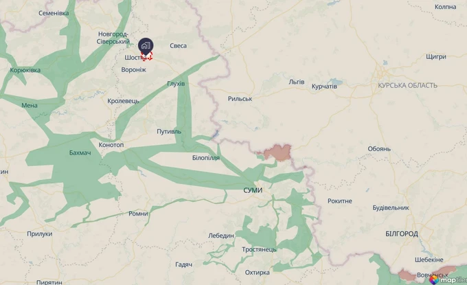 Шостка на мапі DeepState