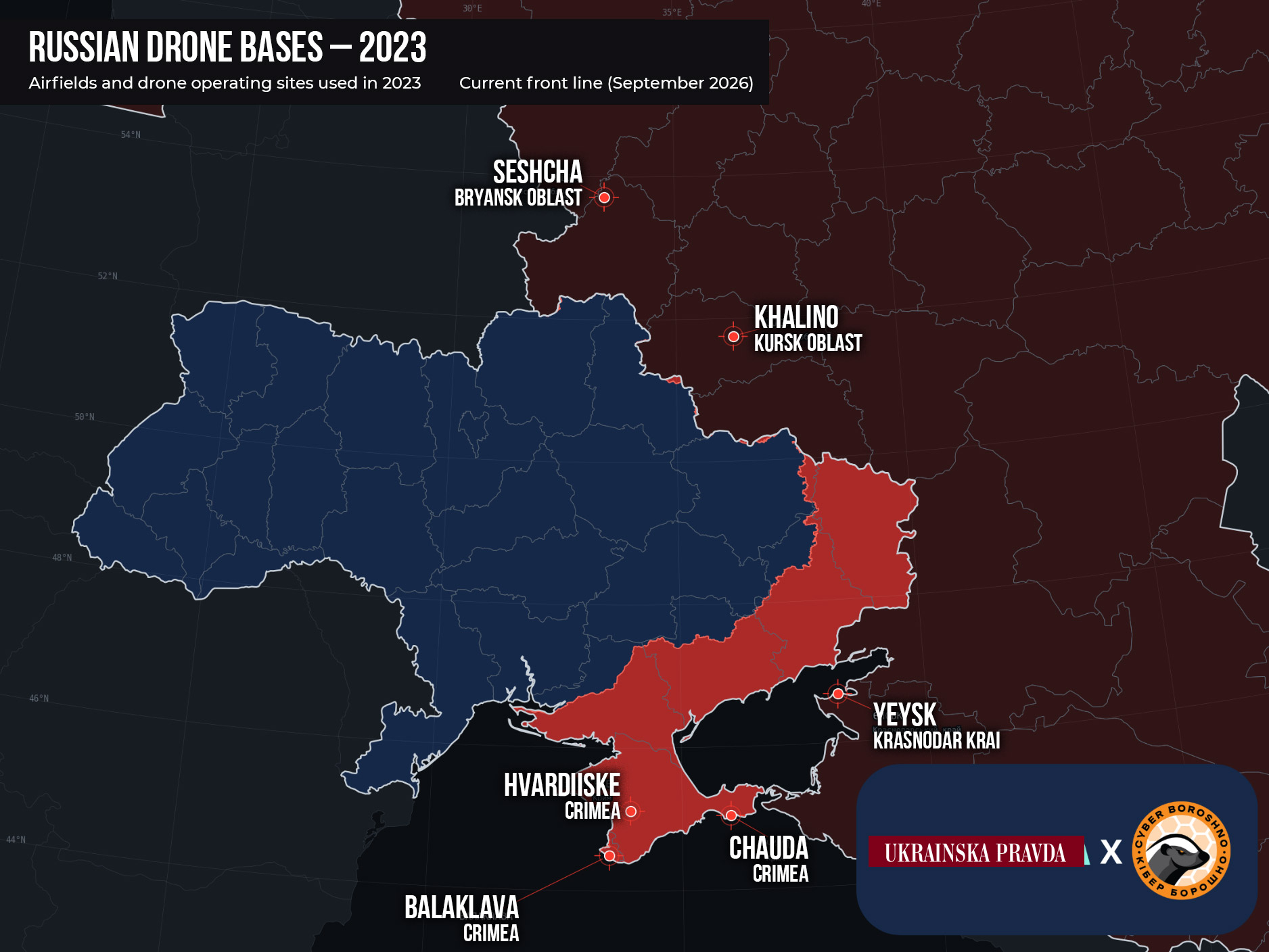 Shahed launch sites in 2022-2024 Photo: Ukrainska Pravda x CyberBoroshno