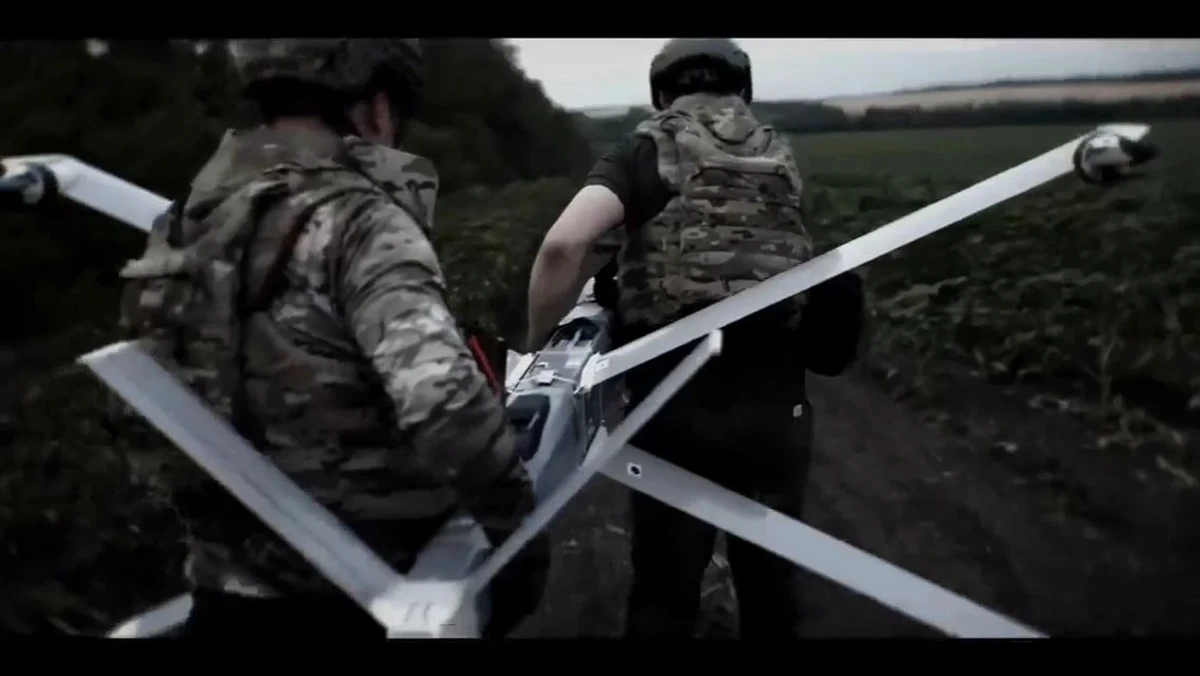 A Virtus drone being prepared for launch.