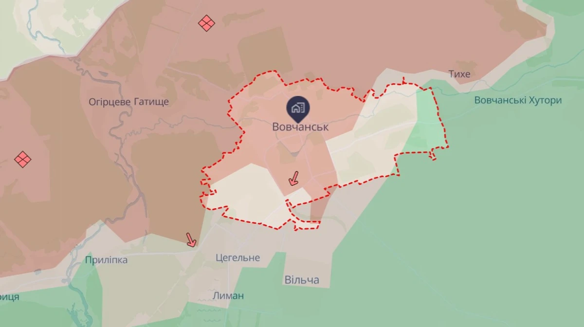 ситуація в Вовчанську станом на 10 січня, deepstatemap