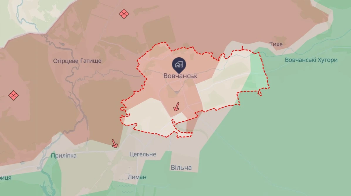 ситуація в Вовчанську станом на 10 січня, deepstatemap