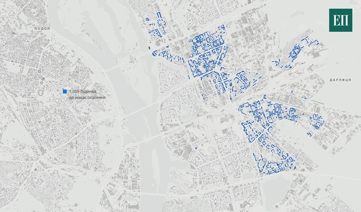 Some of the buildings in Kyiv that had no heating during the winter of 2025-2026