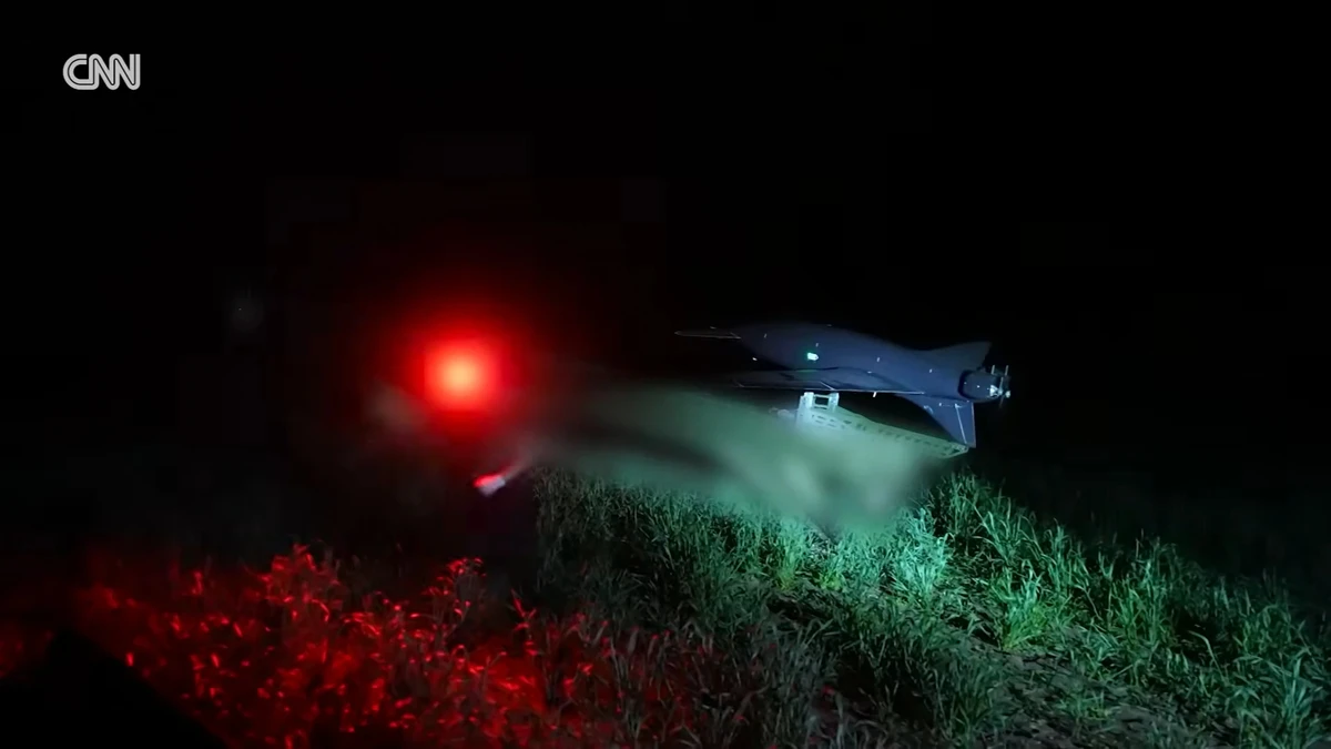 A Ukrainian drone in a launch position