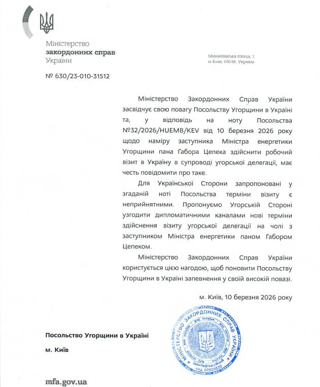 Hungarian minister falsely claimed delegation visit to Druzhba pipeline had been coordinated with Ukraine – document