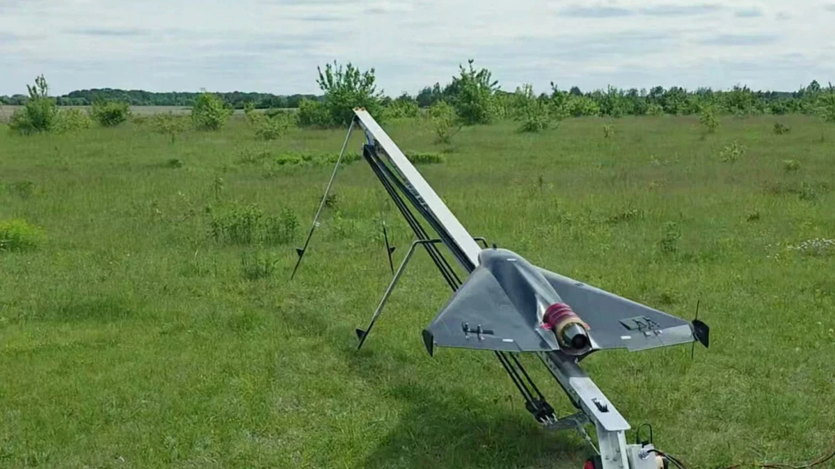 An unidentified jet-powered interceptor drone