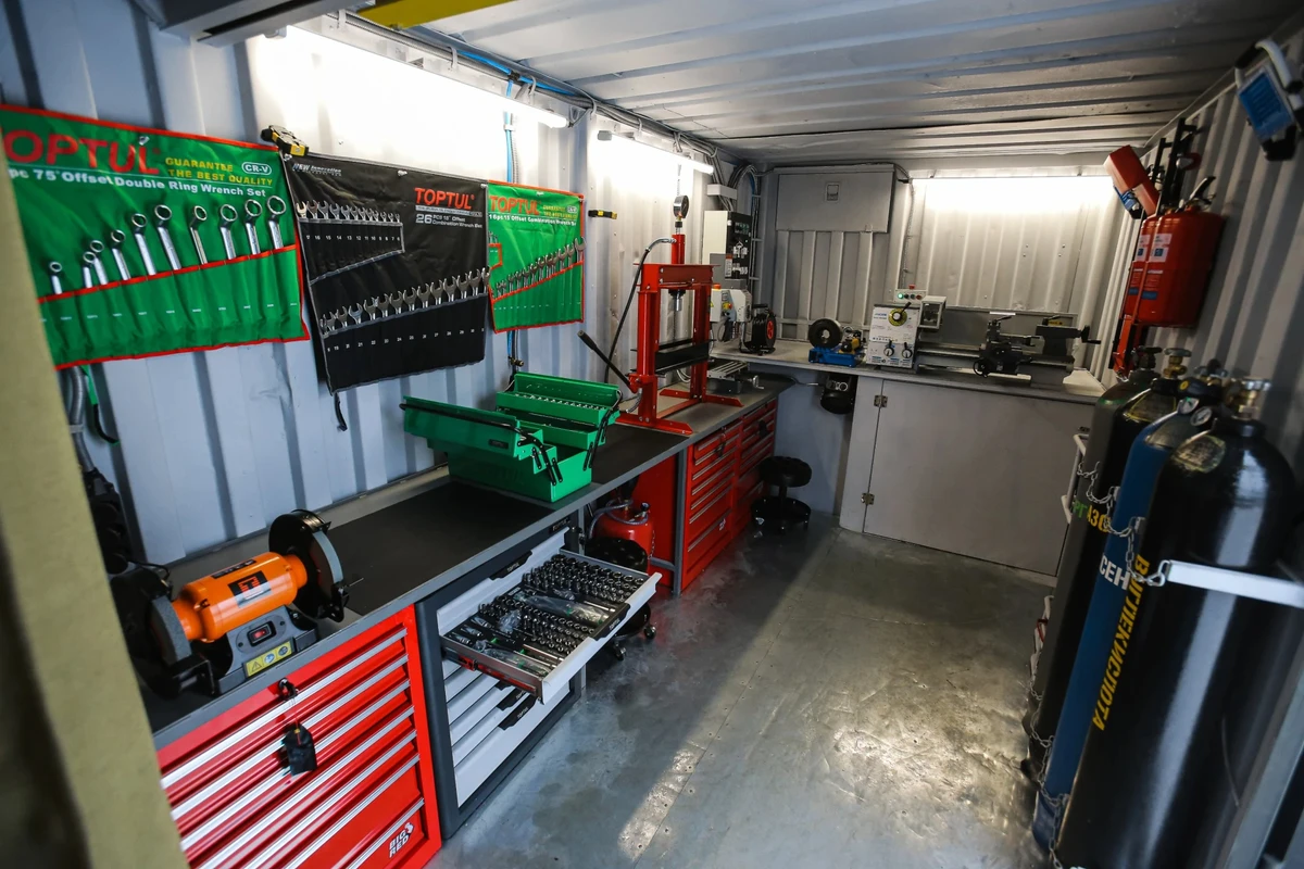 Equipment in the mobile repair workshop operated by the 43rd Artillery Brigade.