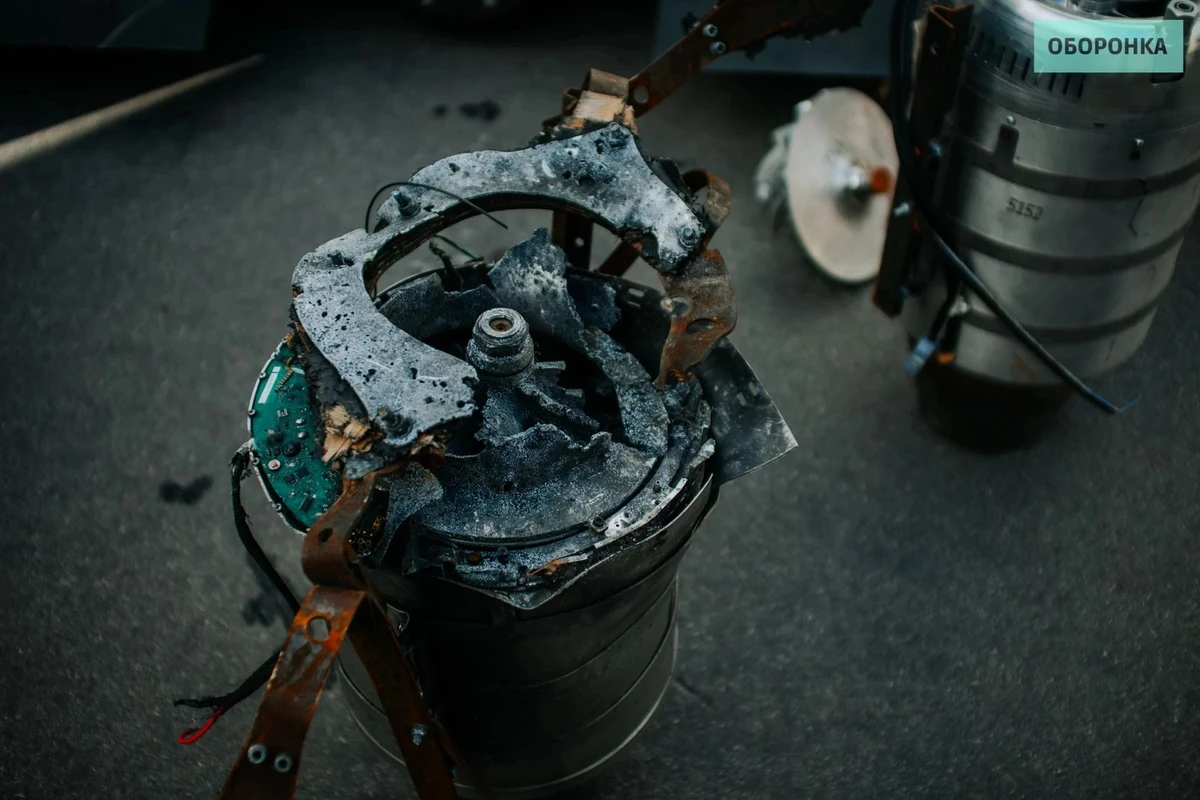 The remains of a jet engine from a Russian Geran-4 drone