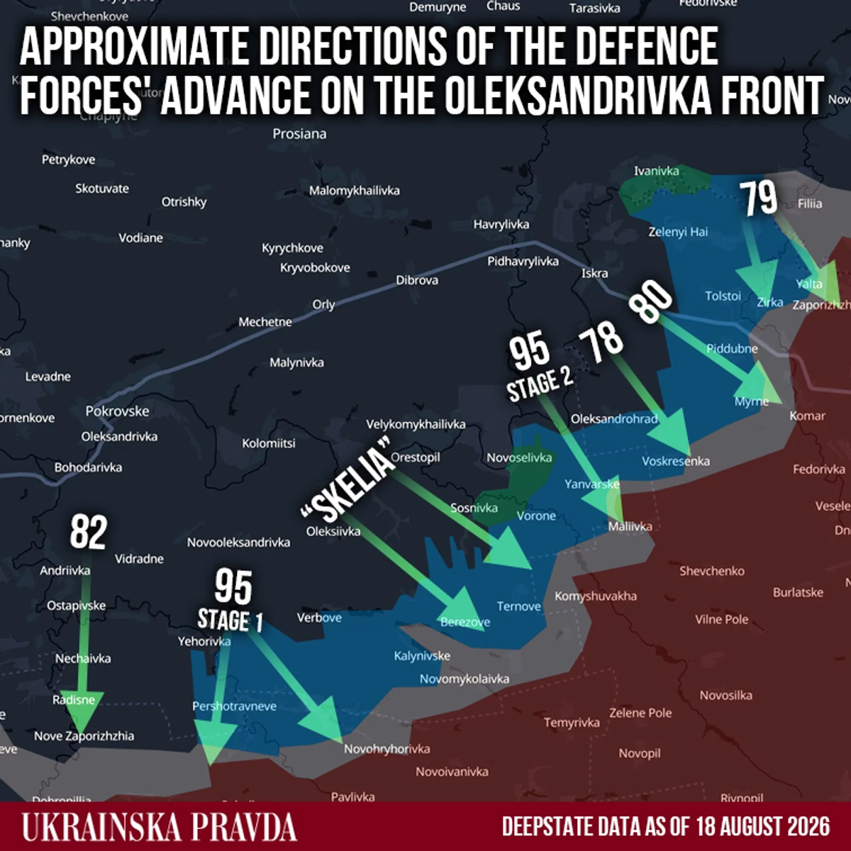 Approximate directions of the defence forces' advance on the Oleksandrivka front