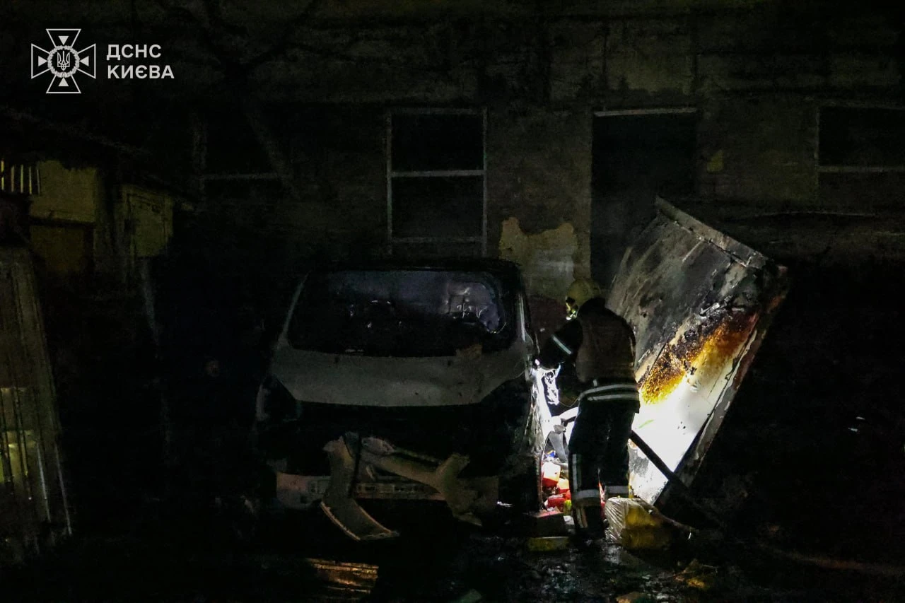 One of the burnt-out vans.