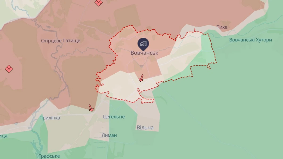 ситуація в Вовчанську станом на 9 січня, deepstatemap