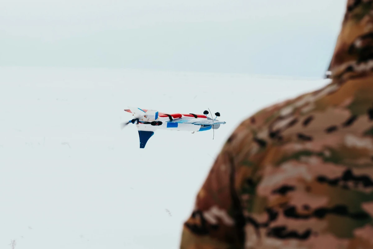 An interceptor drone in the sky