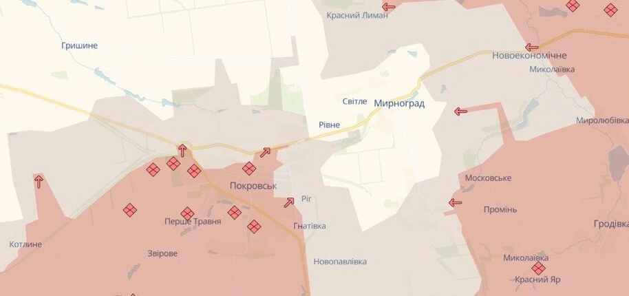 Мирноград на мапі DeepState