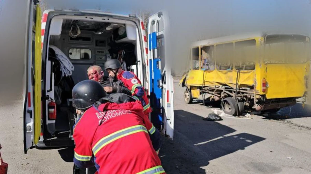 Medics treating a person injured in the attack.
