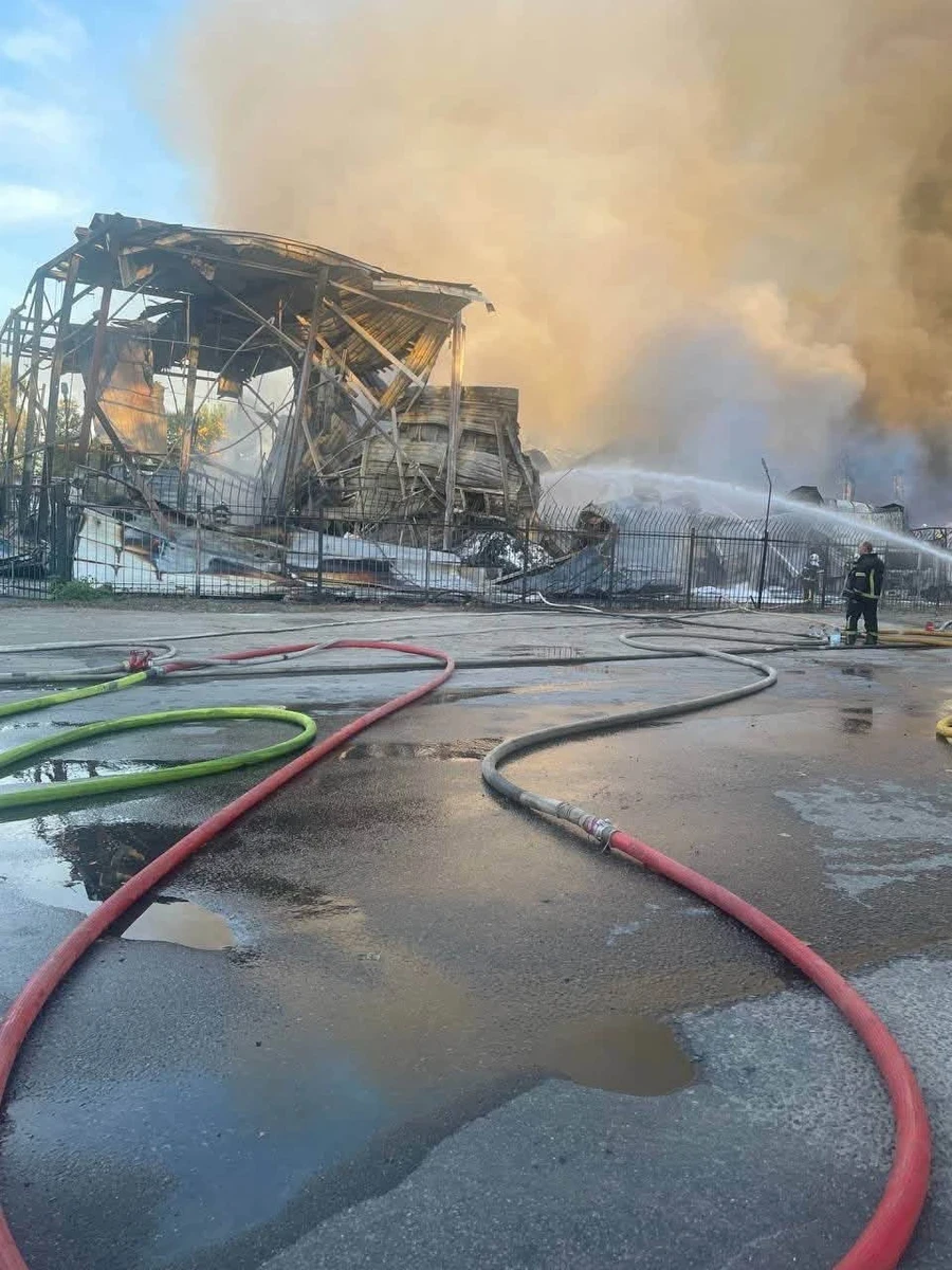 The destroyed warehouse