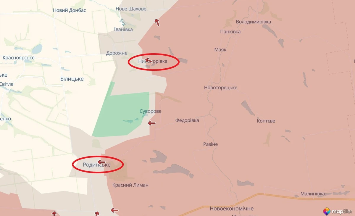 Родинское и Никаноровка на карте DeepState