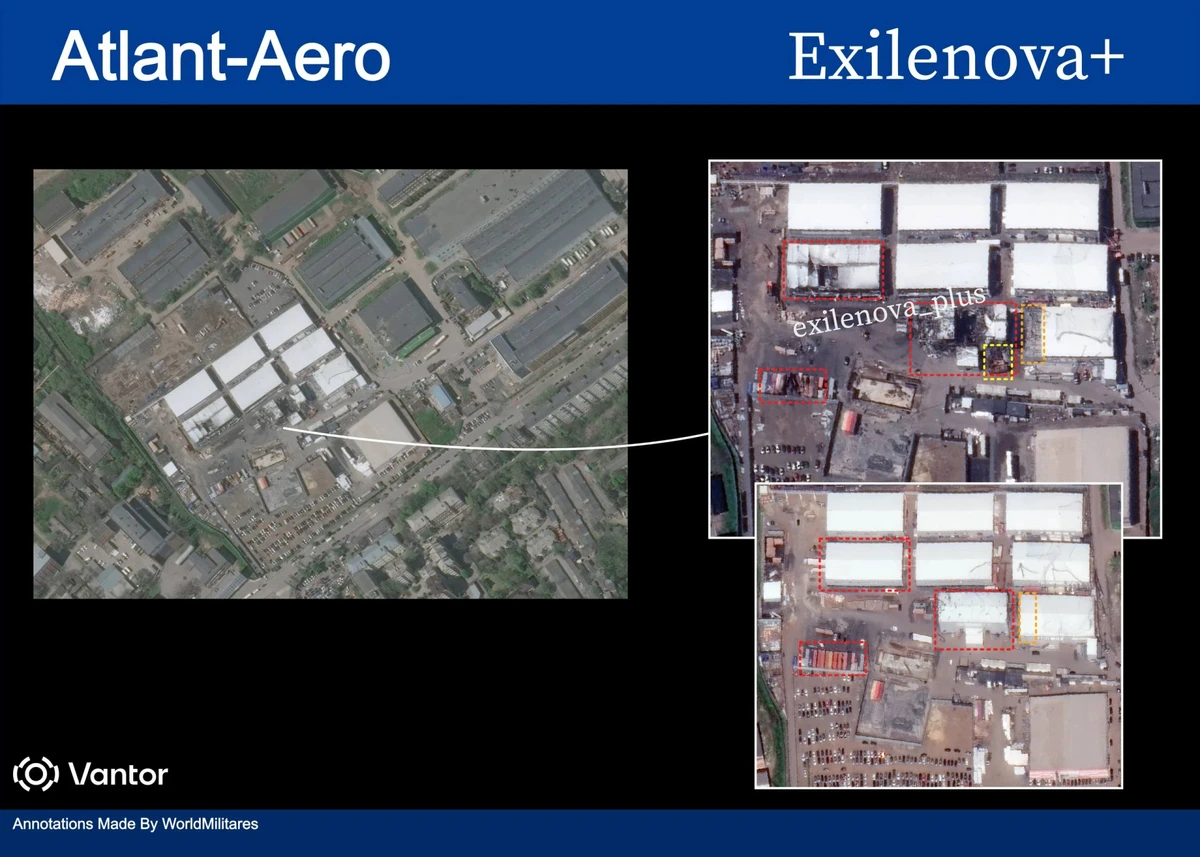 Satellite images of the consequences of the missile strike on the Atlant Aero plant in Taganrog.