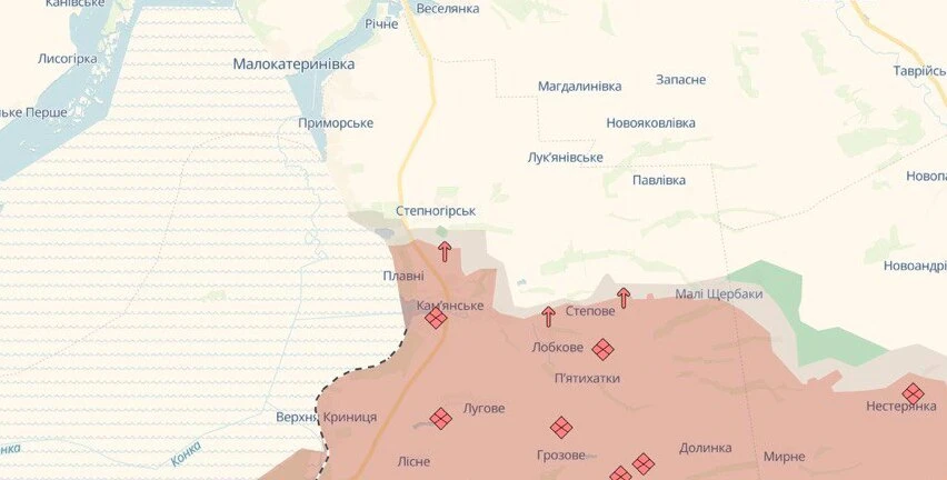 Степногорск на карте DeepState Скрыншот