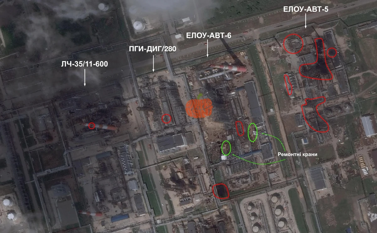 Satellite image of the damaged units and technological equipment
