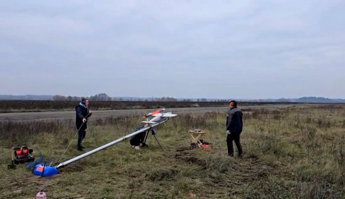 The pulsejet engine during tests on a fixed-wing UAV.