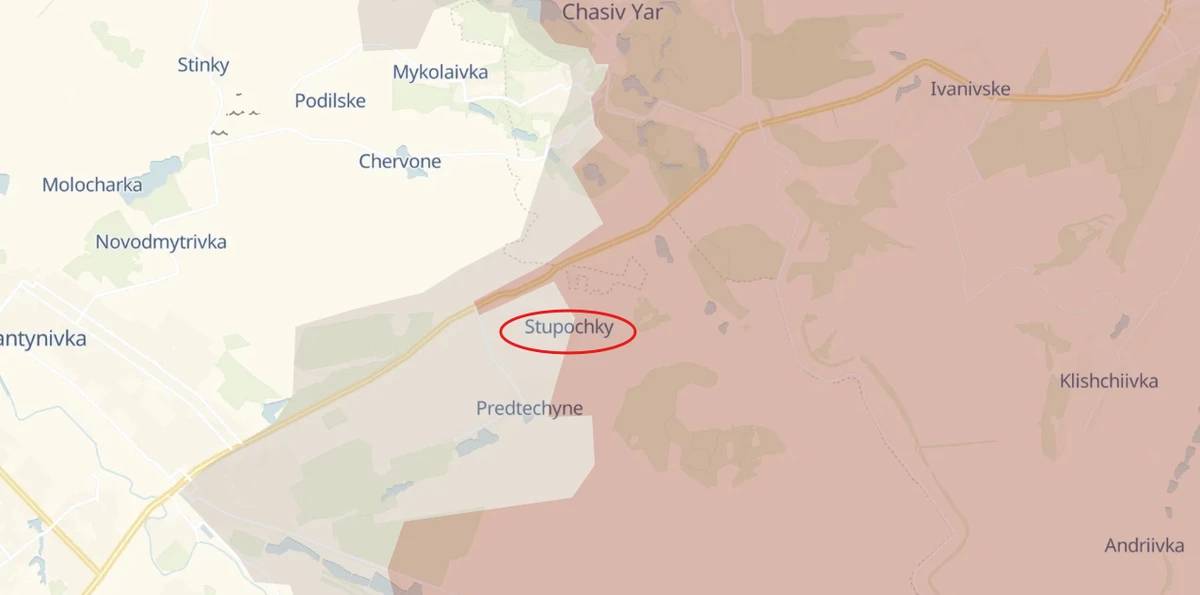 Stupochky on the map. The territories in red are occupied by Russia