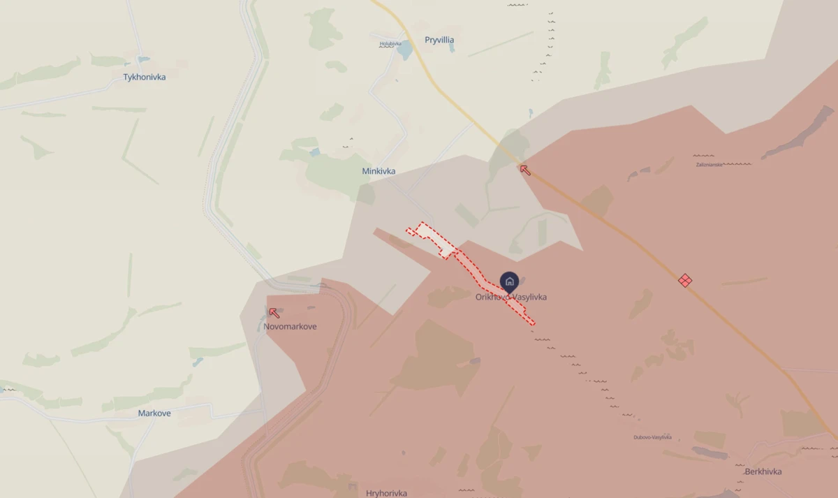 The settlement of Orikhovo-Vasylivka on the map.