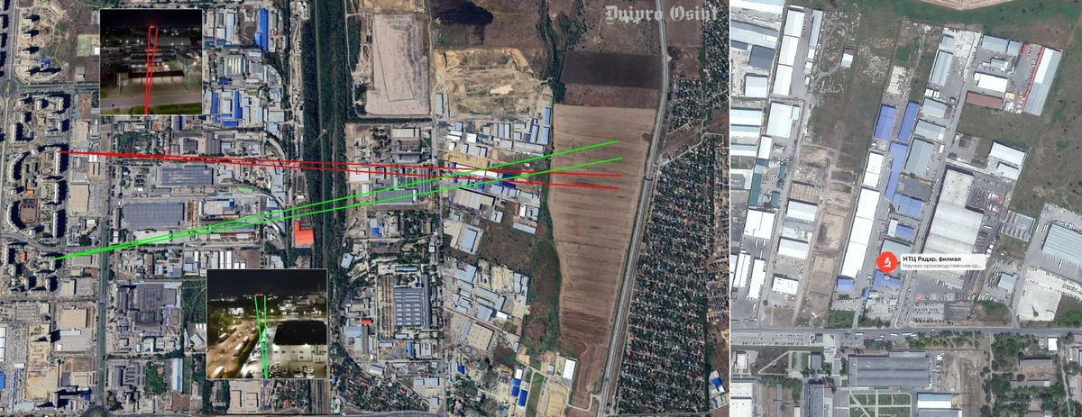 Satellite image of the strike area at the Radar Scientific and Technical Centre facility.