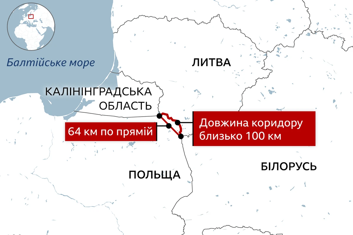 Сувальський коридор на карті