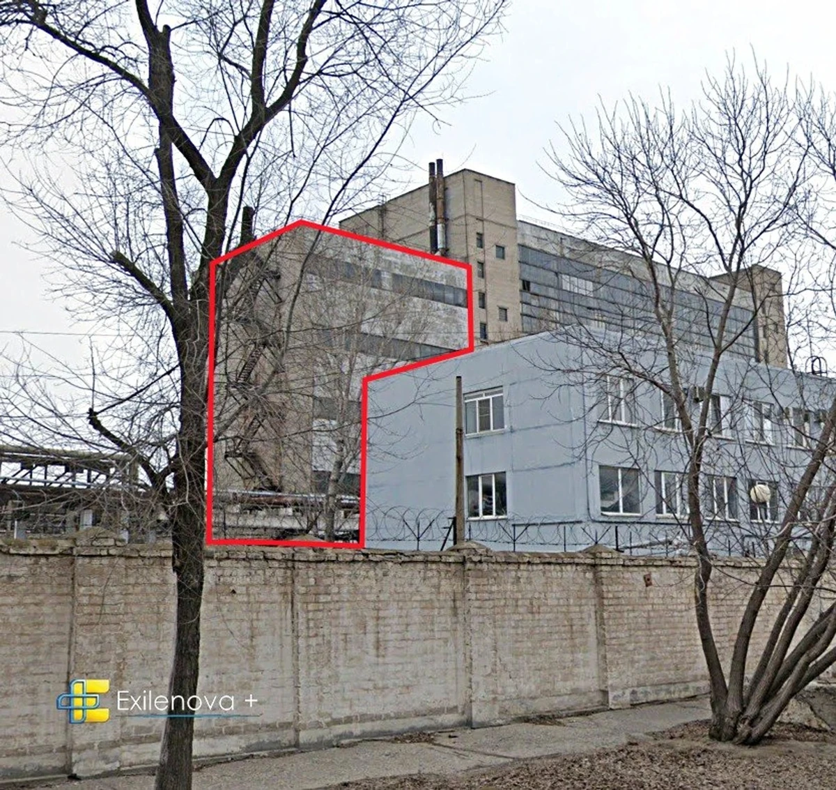 The building at the Volgogradpromproekt plant destroyed by the Ukrainian missile strike