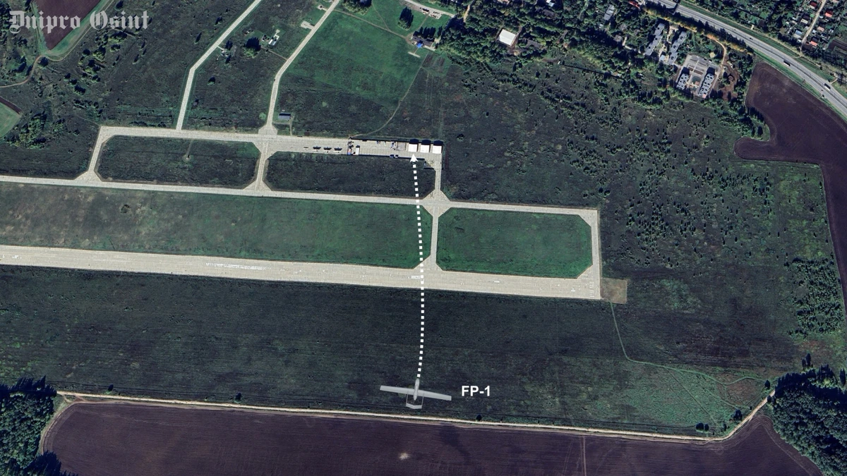 The scheme showing the likely trajectory of the FP-1 drone attack