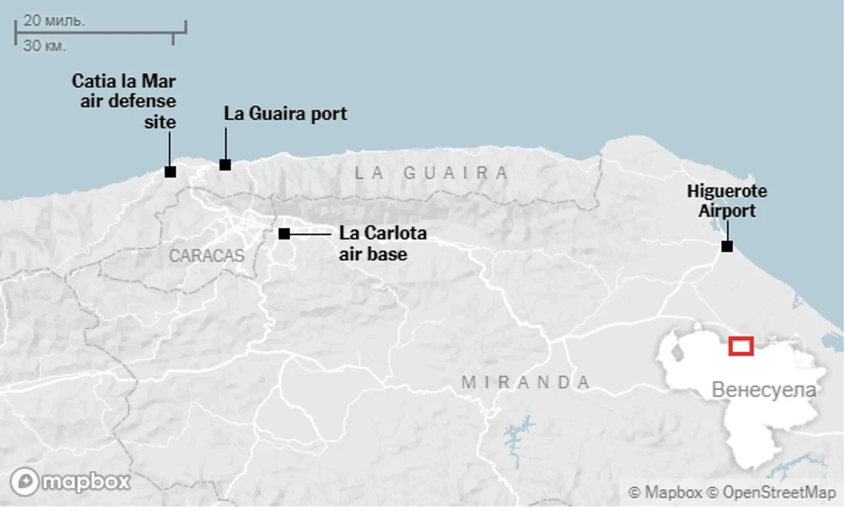 Map of locations in Venezuela where debris of Buk air defence systems was found after US air strikes