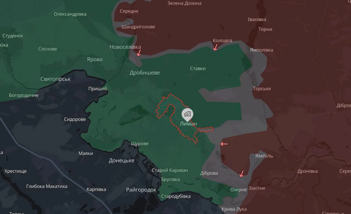 Річка Оскіл протікає на захід від Лимана, а Сіверський Донець — на півдні. DeepStateMap (Суспільне Донбас)