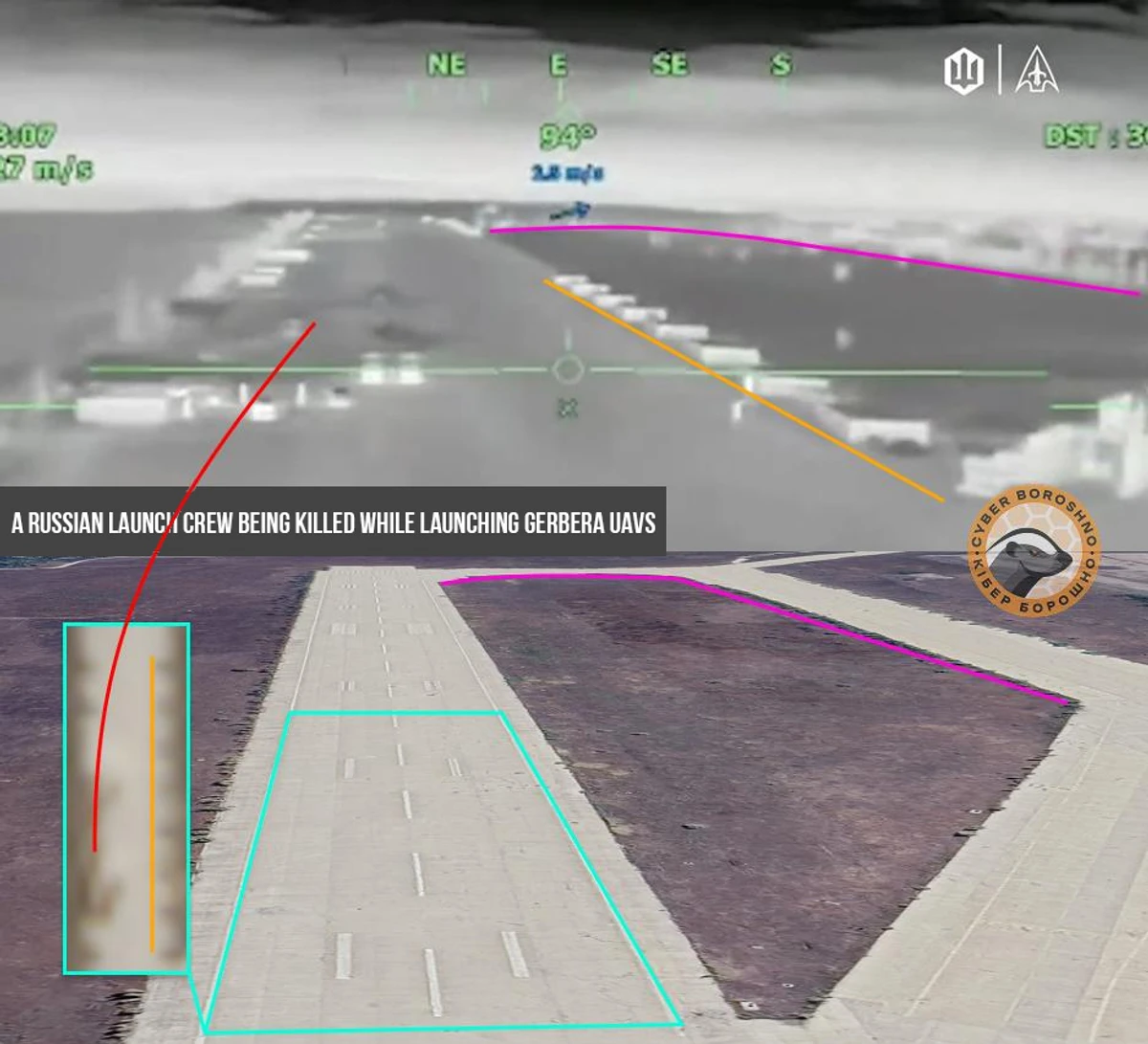 Russian Gerbera UAV crews being struck at Donetsk airport by drones from the 1st Separate Centre