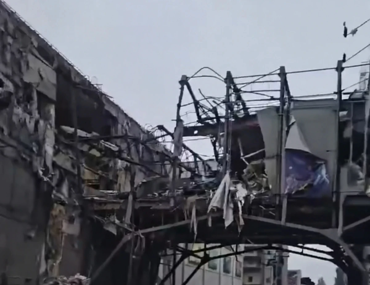The damaged shopping centre