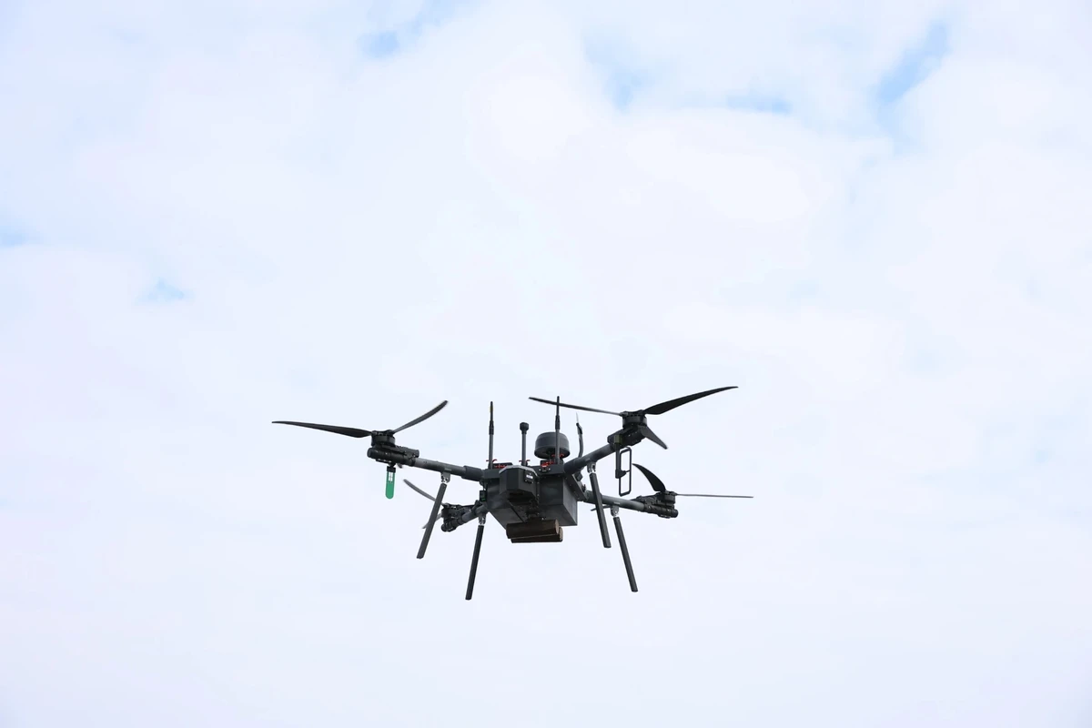 A heavy UAV during a test flight