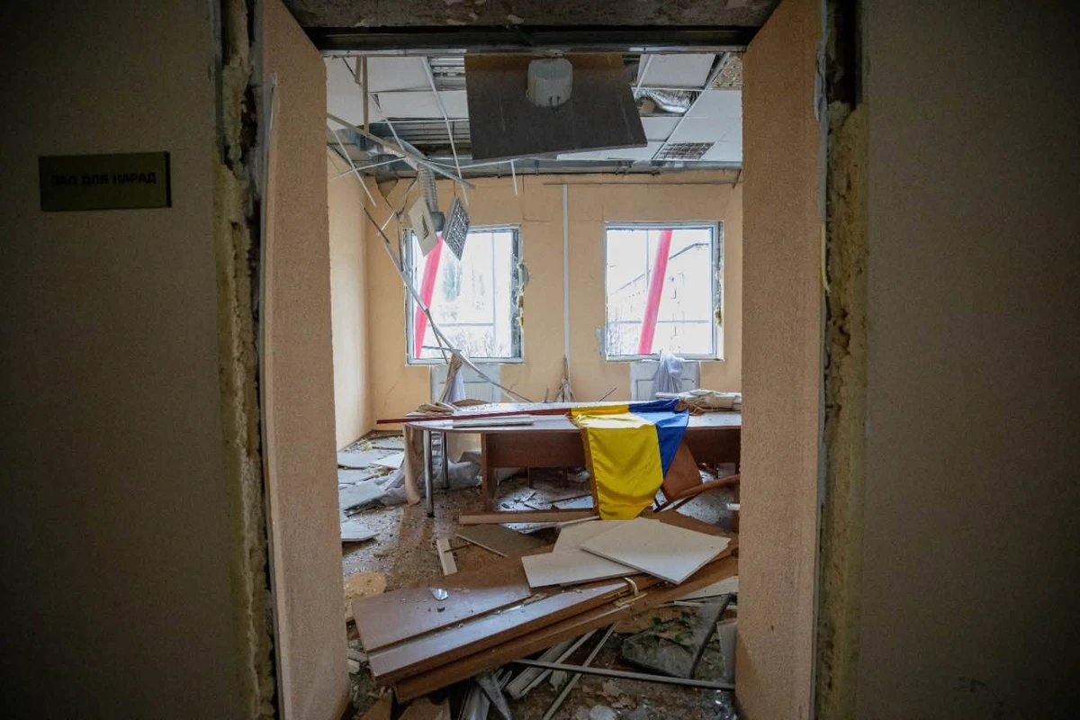 The damaged building