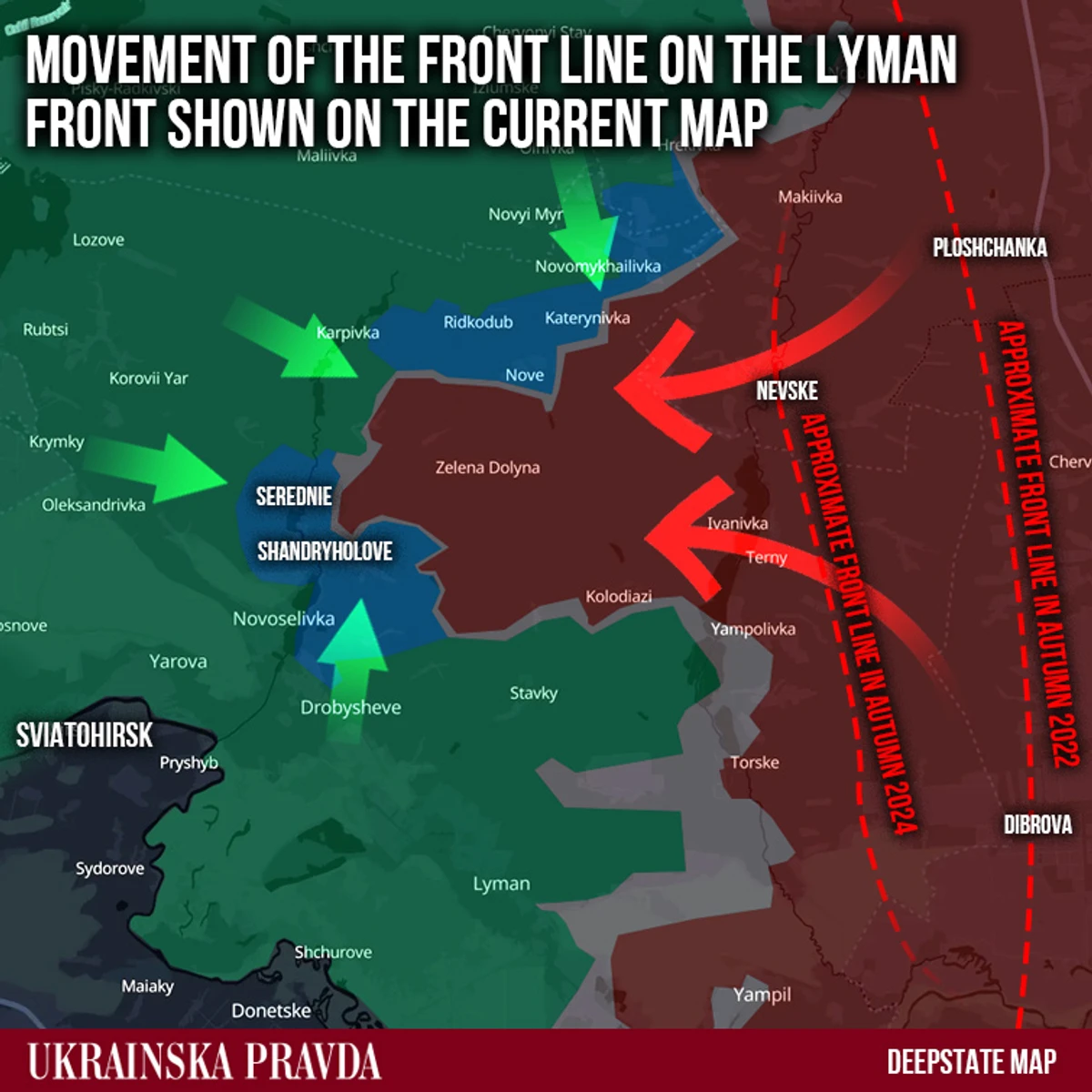 Approximate movement of the front line on the Lyman front