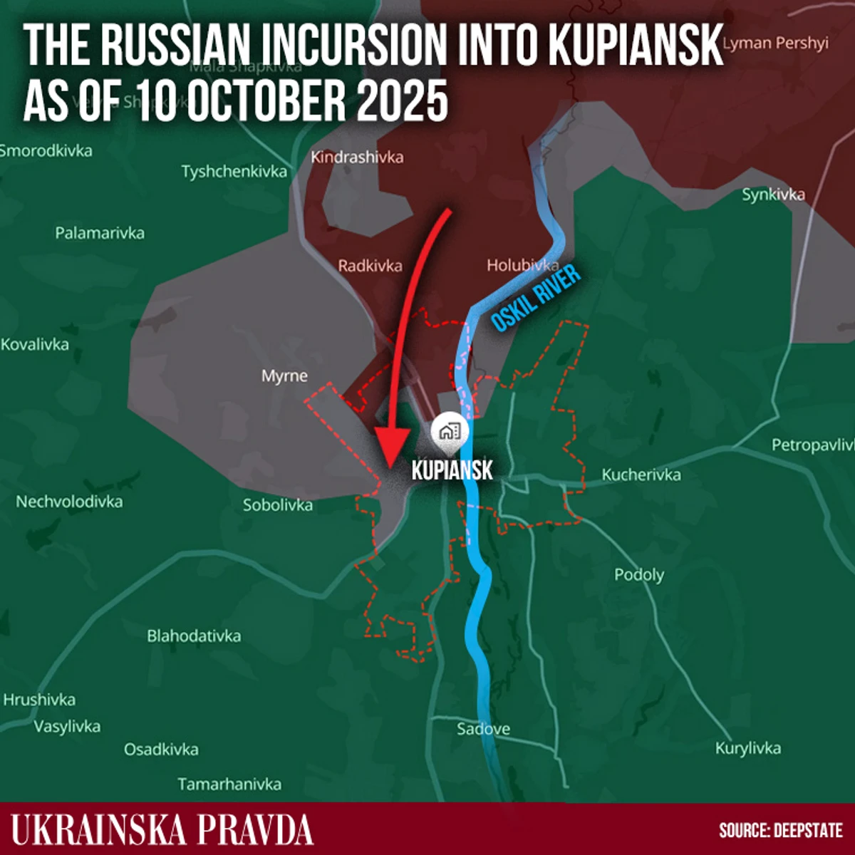 The Russian incursion into Kupiansk as of 10 October 2025