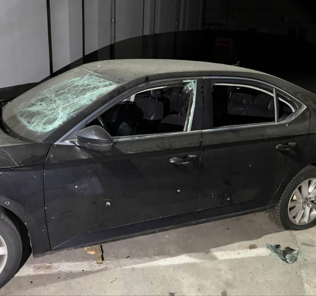 A car damaged in the Russian attack