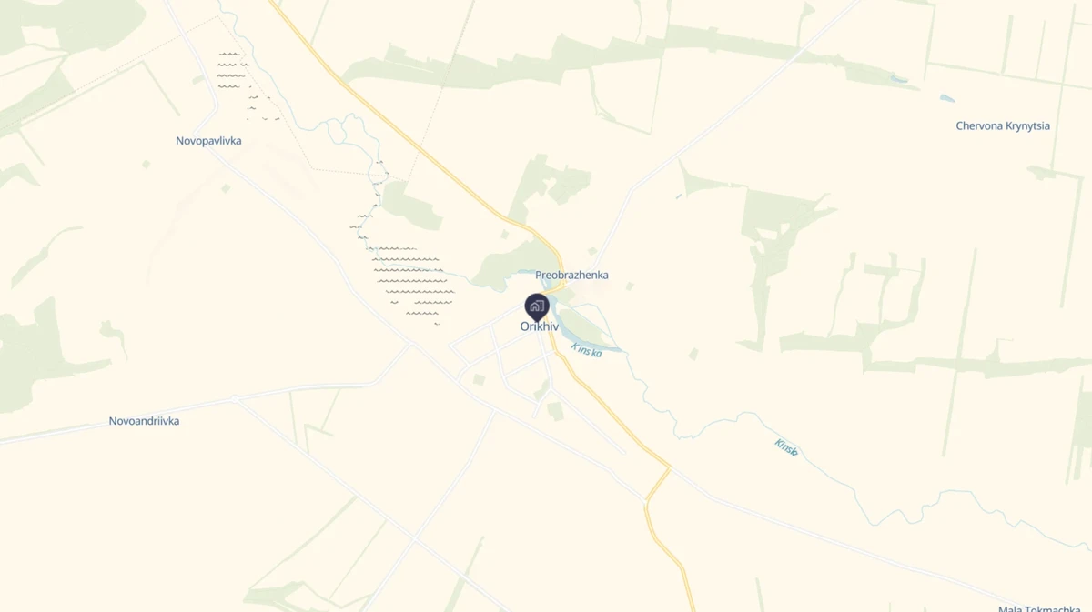 Orikhiv and Preobrazhenka on the map.