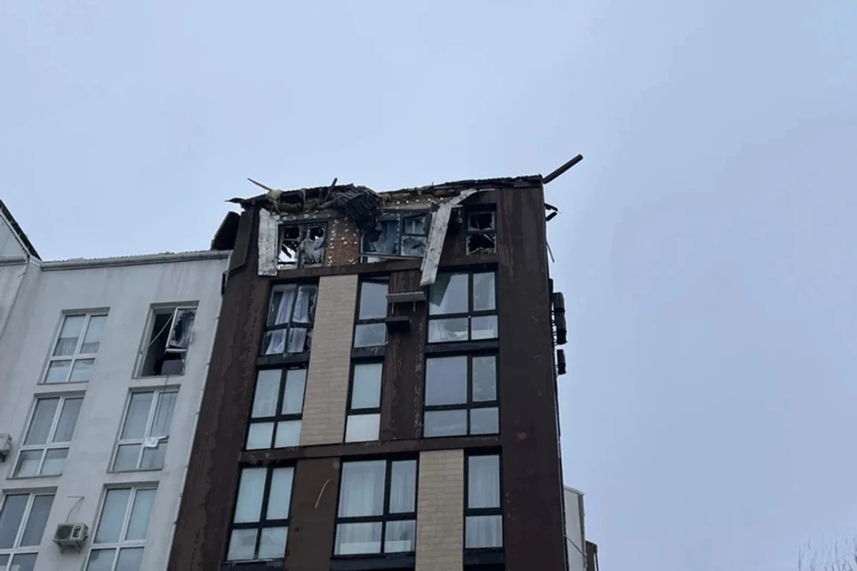 The building in Bilohorodka that was hit