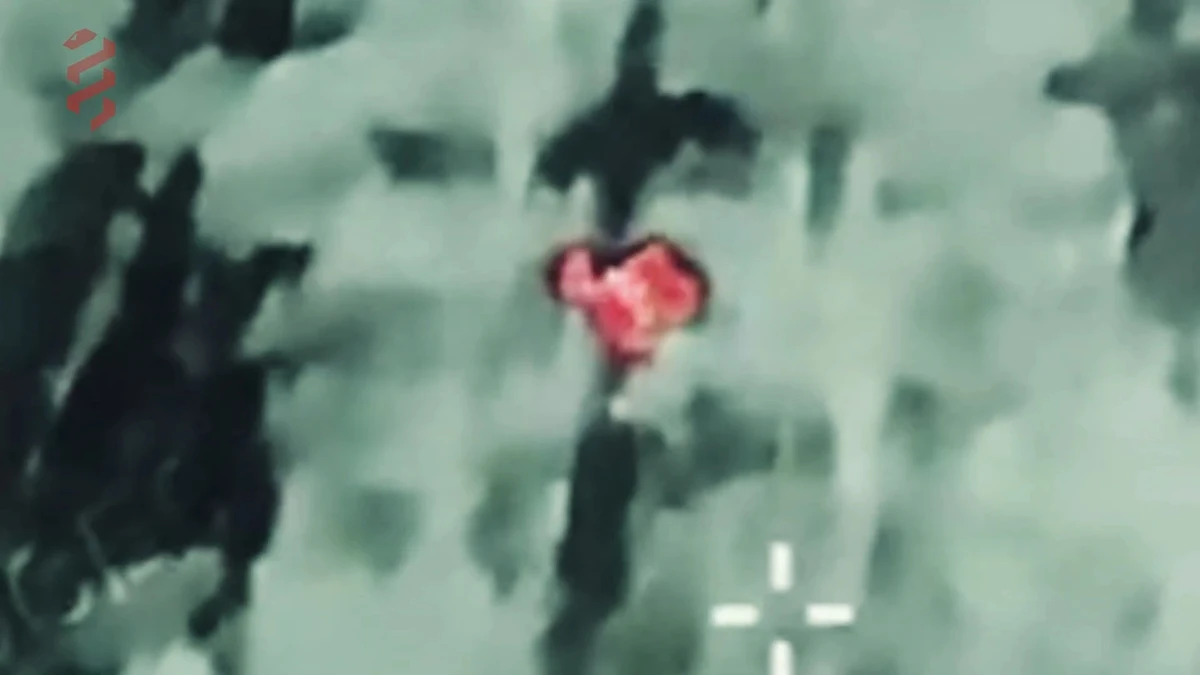 Moment of the FPV-drone explosion, filmed from the Mavic