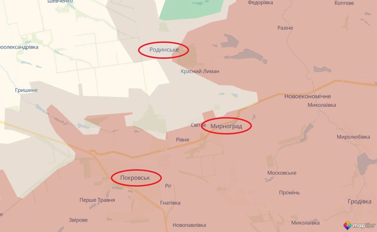 Покровськ, Мирноград та Родинське на мапі DeepState