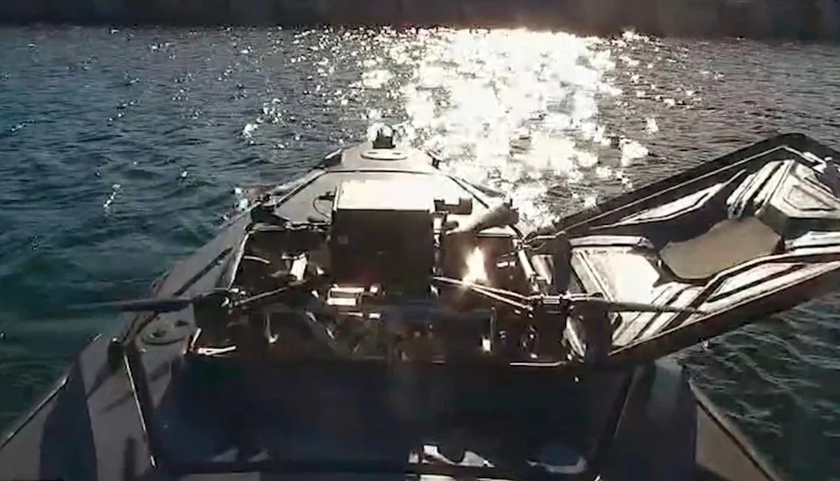 An MV7 naval drone with a UAV on board during exercises in the US