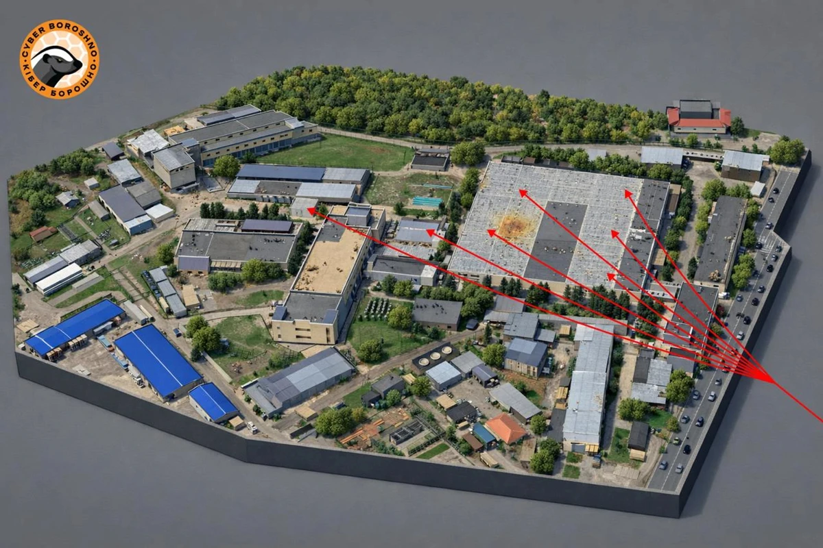 OSINT strike map showing seven Storm Shadow impact points on the Kremniy El microelectronics plant in Bryansk
