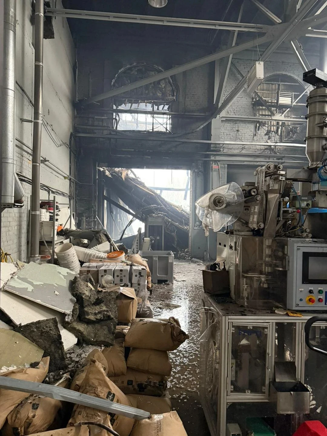 The damaged production facilities.