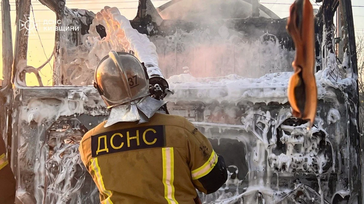 A firefighter extinguishing the fire