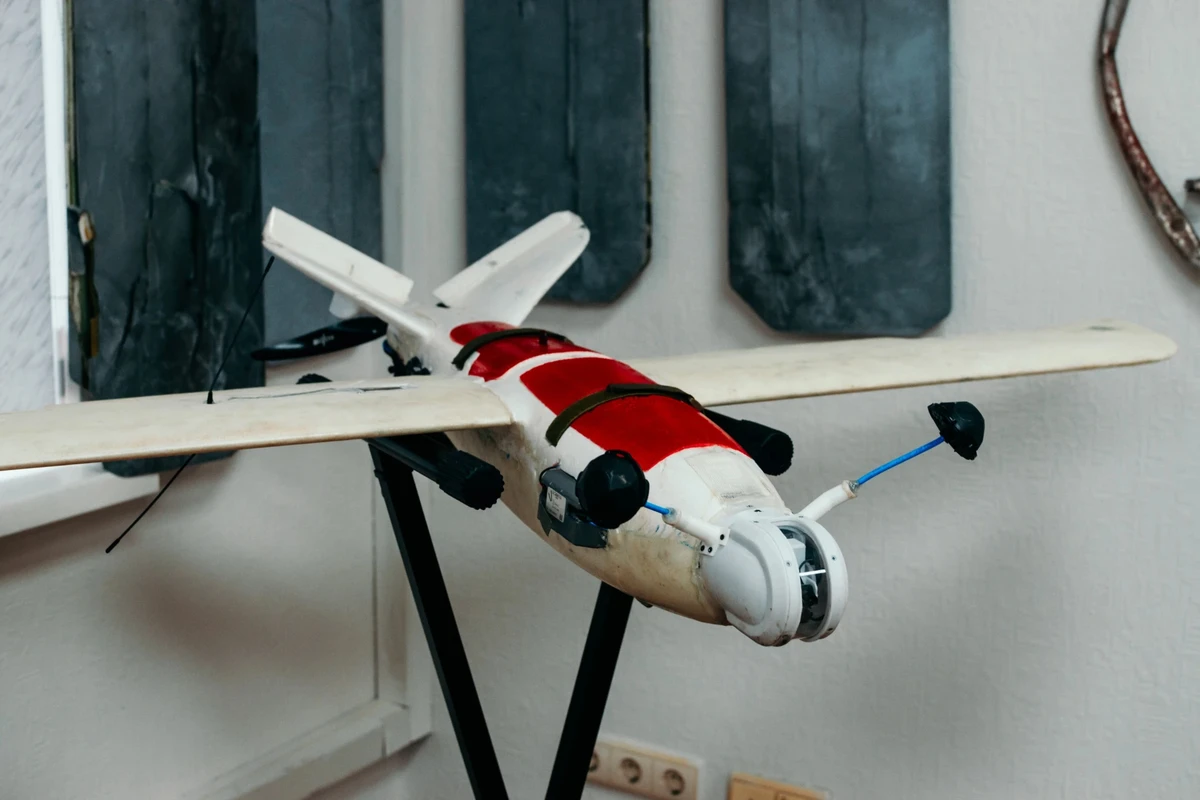 A fixed-wing interceptor at the training centre of the Serhii Prytula Charity Foundation